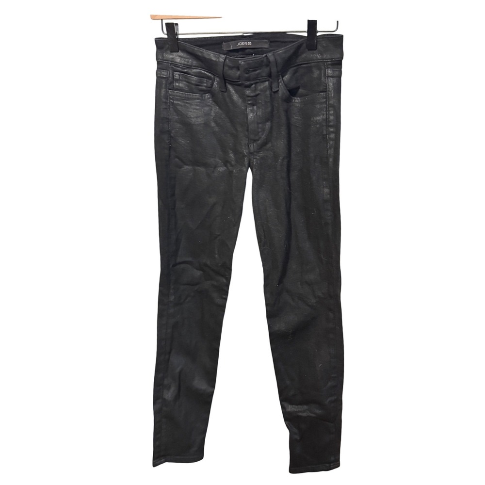Joe's Jeans Skinny Ankle Coated Waxed Denim Pants 26 Black Excellent - Picture 4 of 8